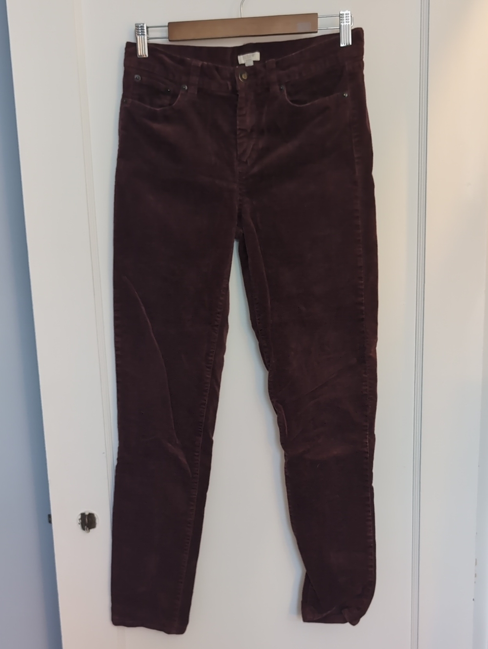 J. Crew Stretch Velvet Pants in Burgundy